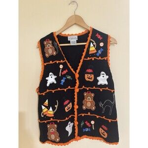 Vintage Basic Editions Halloween Sweater Vest Womens Size Large